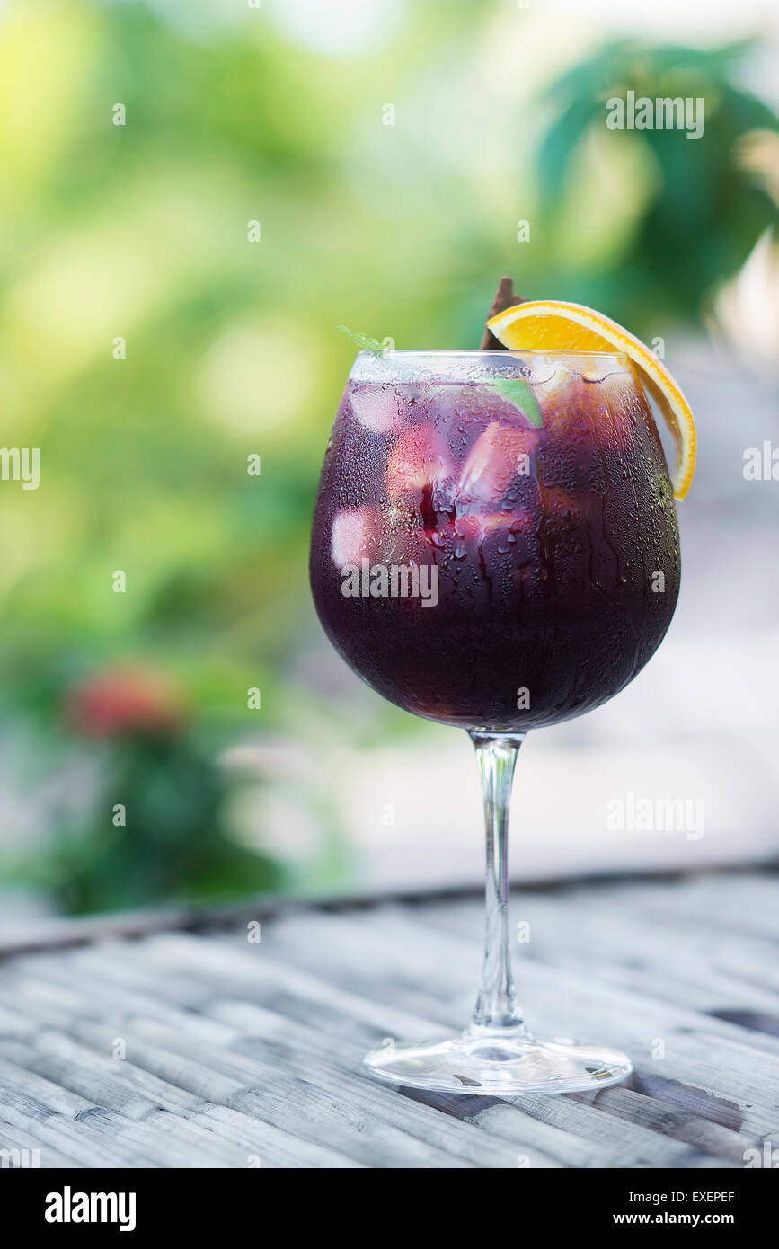 red wine sangria cocktail drink outside Stock Photo