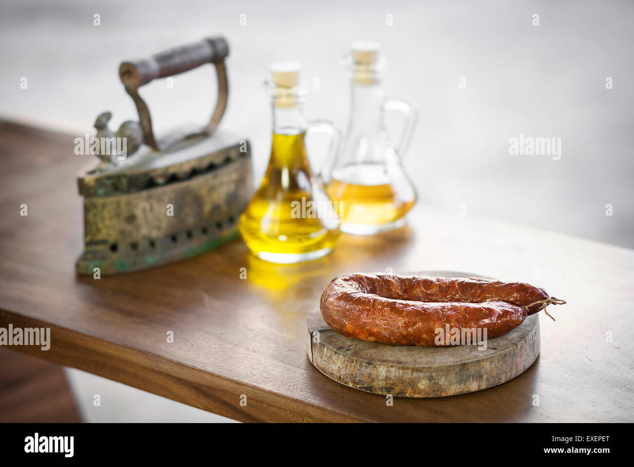 portuguese and spanish traditional spicy smoked pork sausage Stock Photo