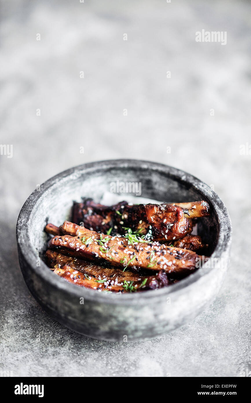 glazed pork ribs gourmet asian fusion style Stock Photo