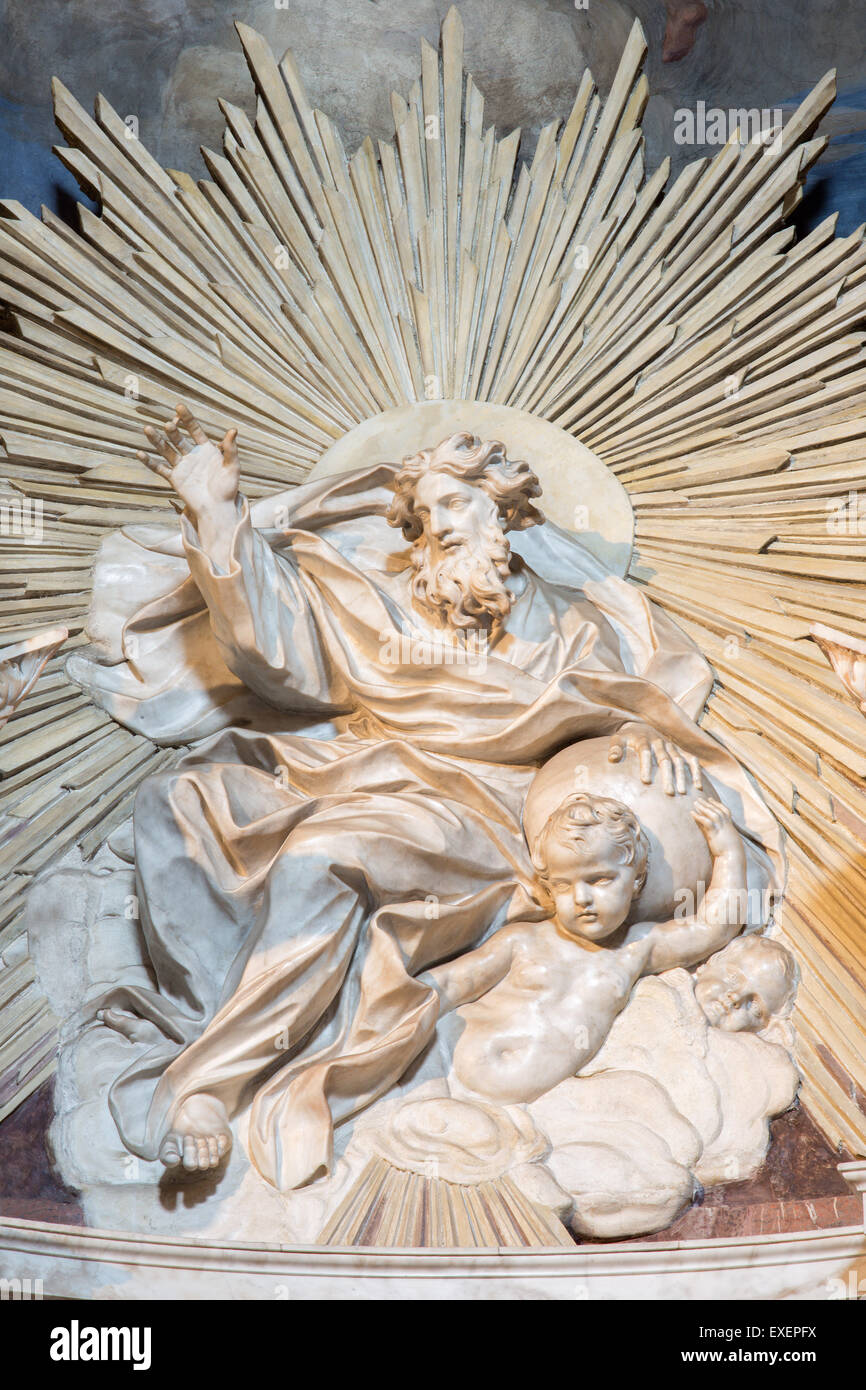 ROME, ITALY - MARCH 26, 2015: The marble sculpture of God the Father in Thomas of Villanova side chapel by Melchiorre Caffa. Stock Photo