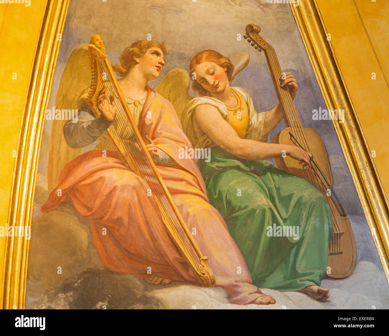 ROME, ITALY - MARCH 26, 2015: The fresco of angels wiht the music instruments in Basilica di Sant Agostino Stock Photo