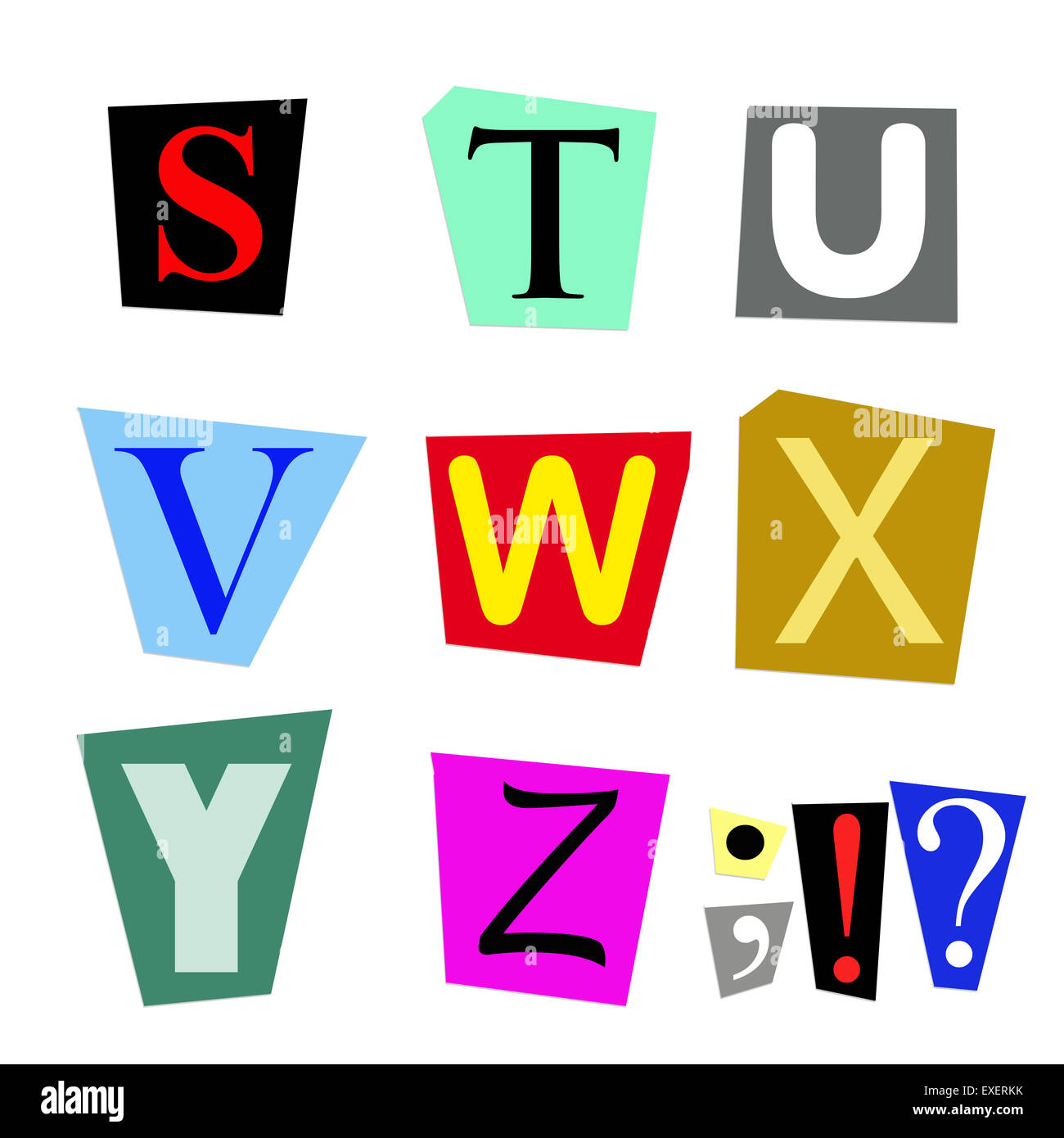 cut out letters S to Z Stock Photo