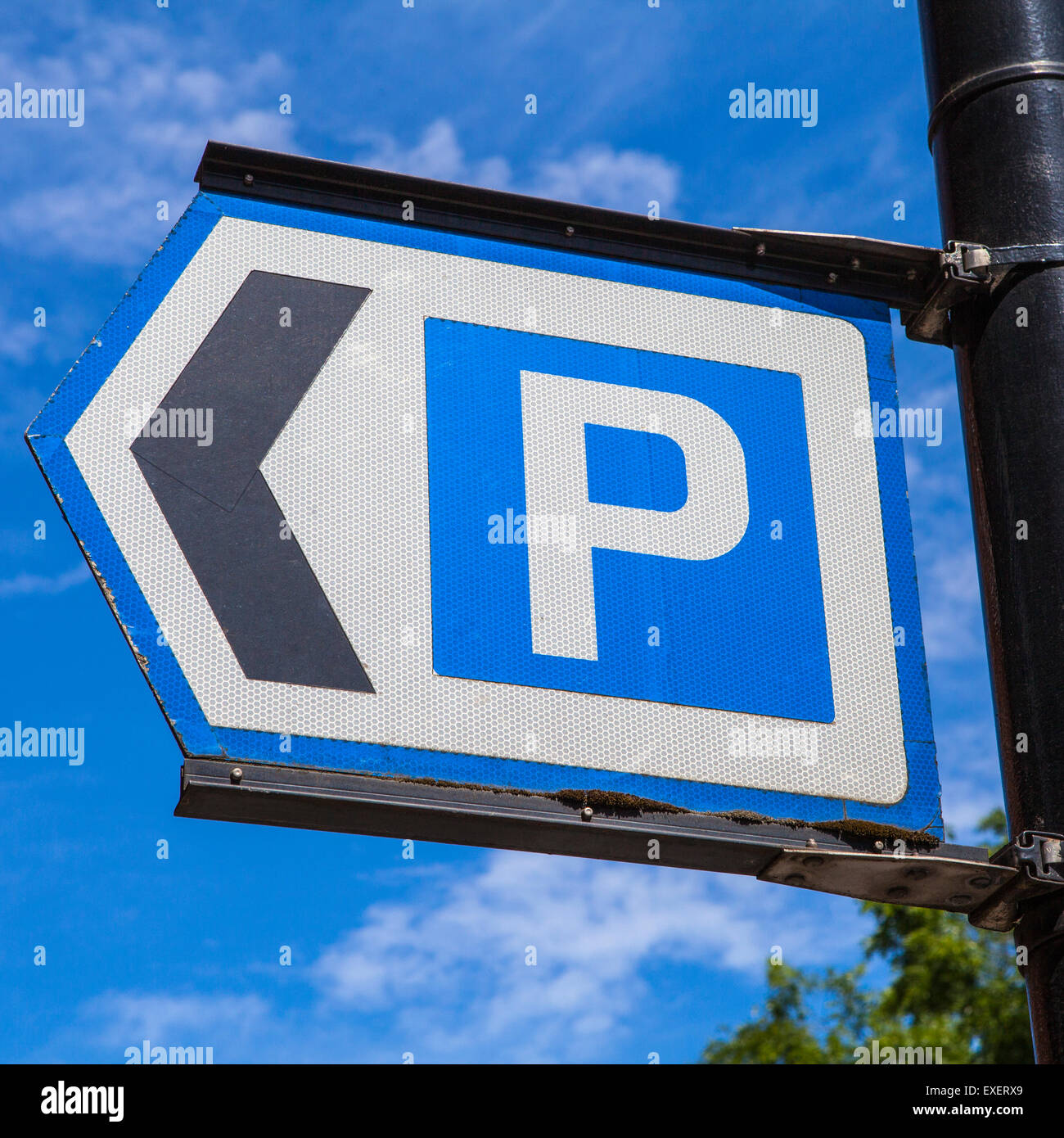 A sign directing vehicles to the nearest Car Park. Stock Photo
