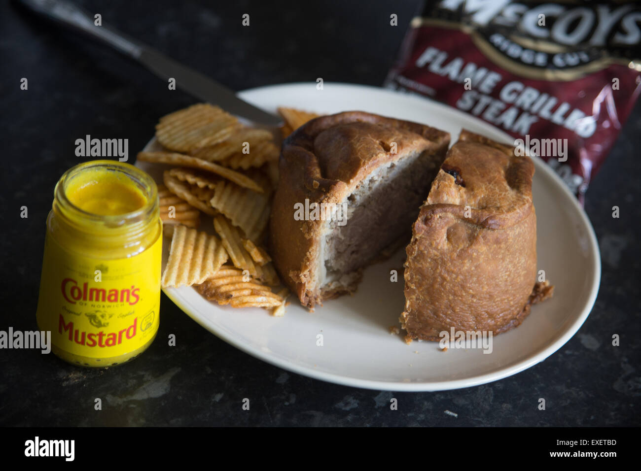 Pork Pie with Mustard Stock Photo Alamy
