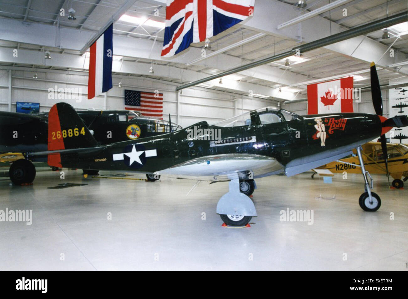 The Bell P-63A Kingcobra was a WWII-era fighter aircraft with notable service in the Soviet Union. Aircraft 42-68864, known as 'Pretty Polly,' was part of a series of aircraft used in both combat and testing during the war. Stock Photo