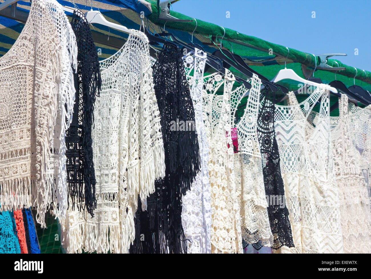 many dressed in white crochet for summer Stock Photo