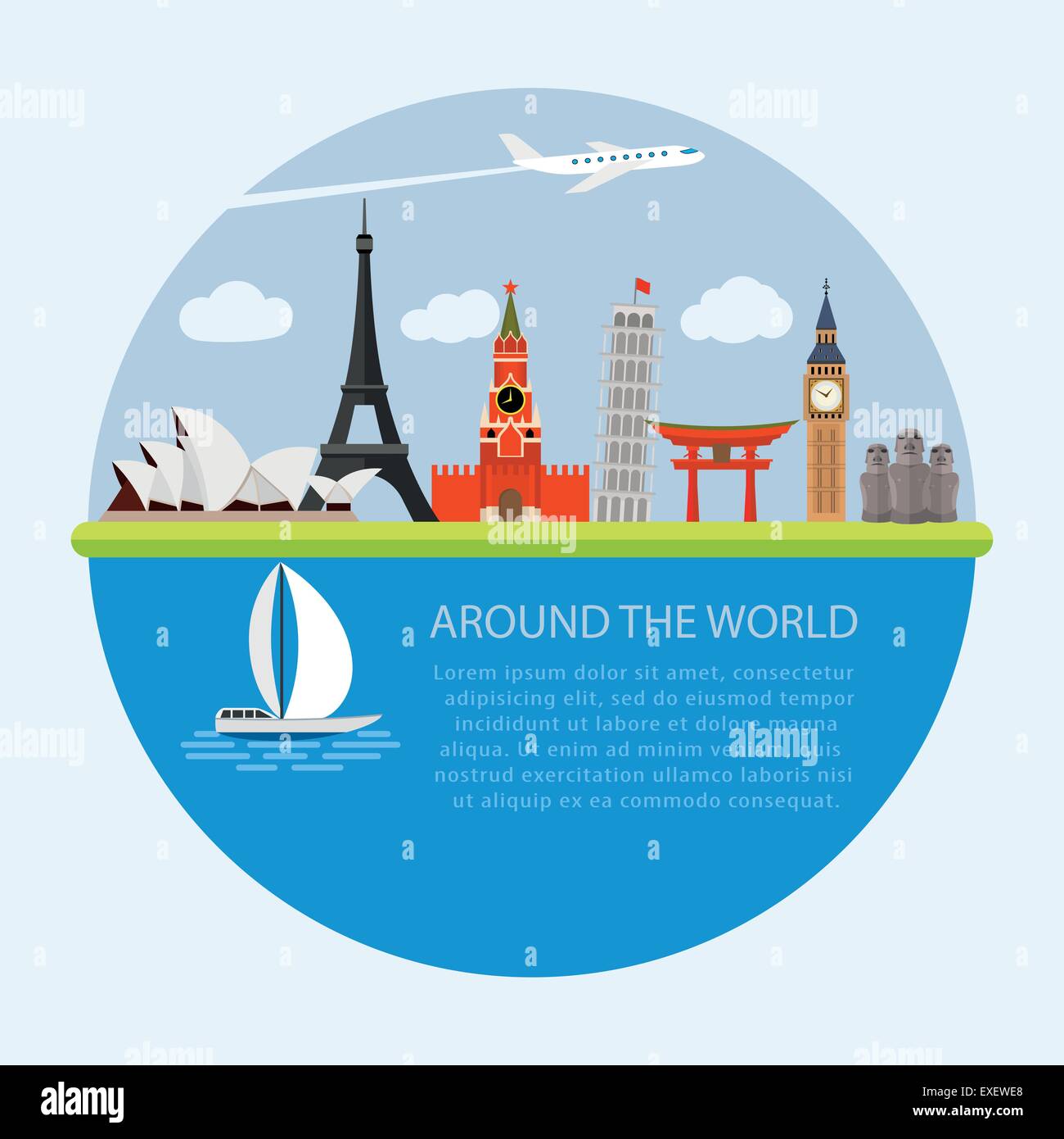 Vector illustration composition with world famous landmarks Stock ...