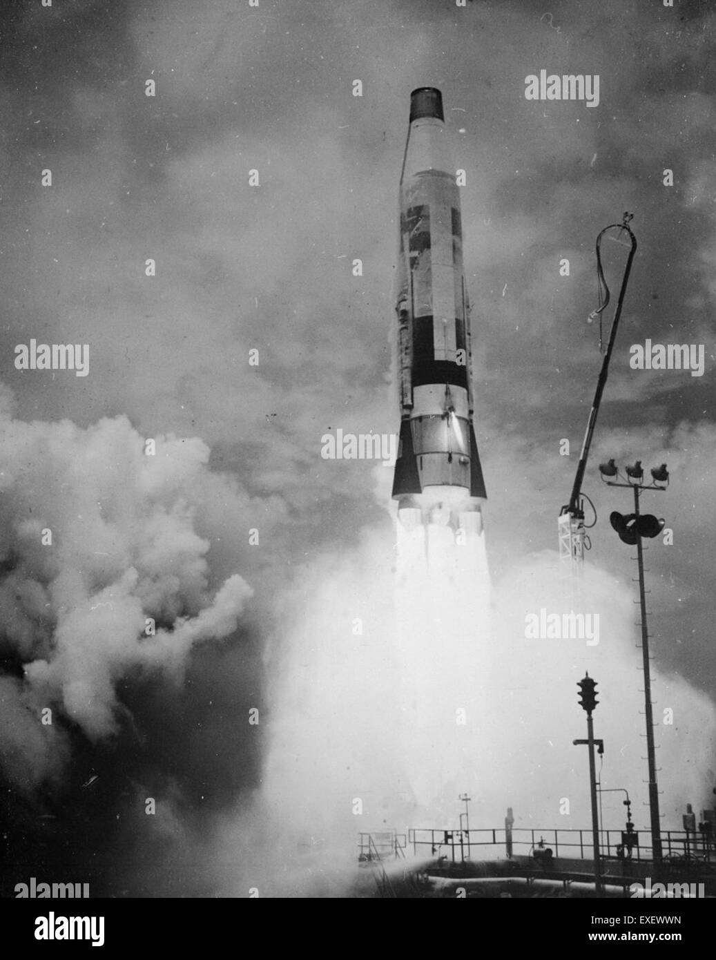 Atlas 3B Details: Flight Test 3B Pad 11; Test 1564 Site Tower K25 Date: 07/19/1958 Stock Photo