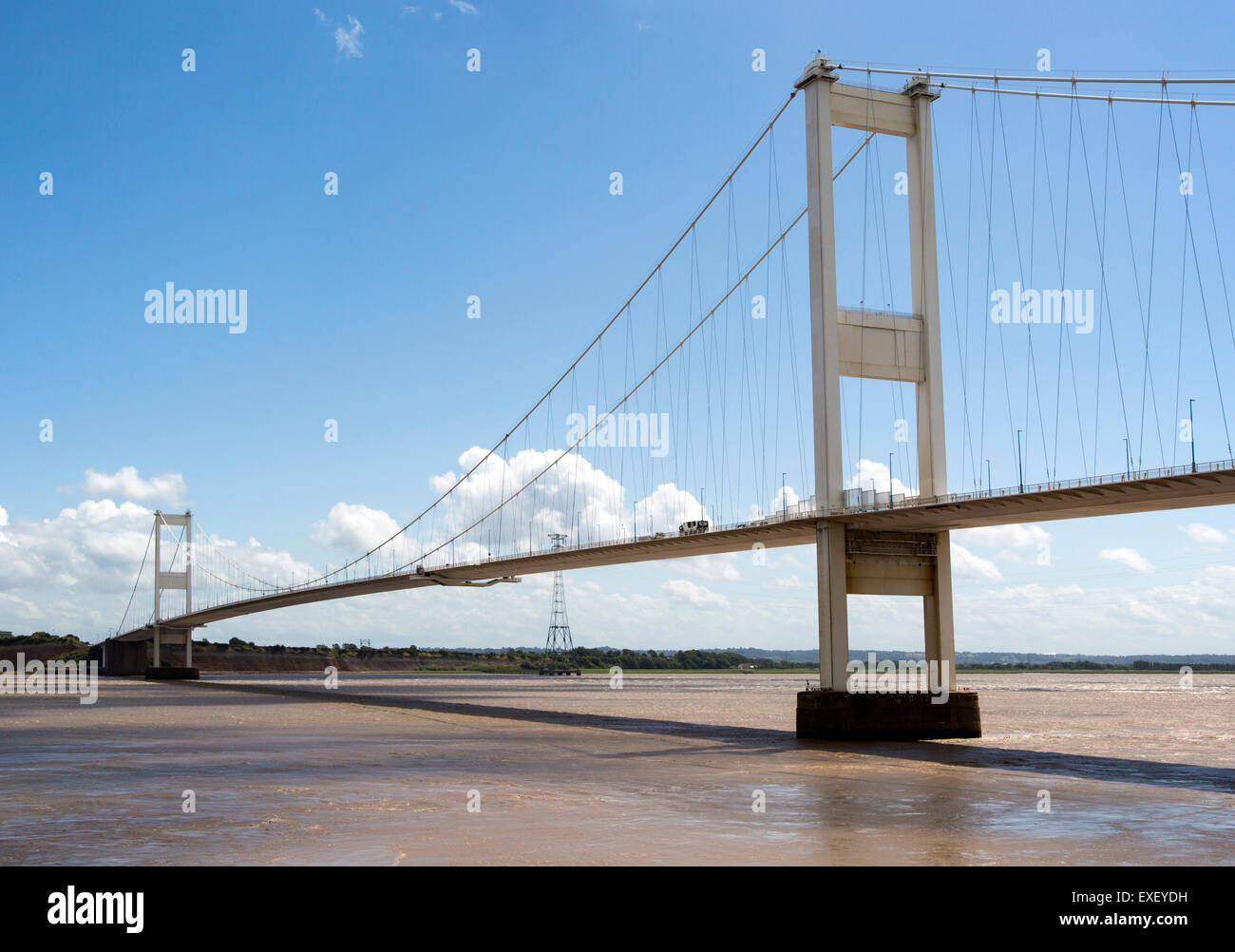 The old 1960s Severn bridge crossing between Beachley and Aust, Gloucestershire, England, UK looking east Stock Photo