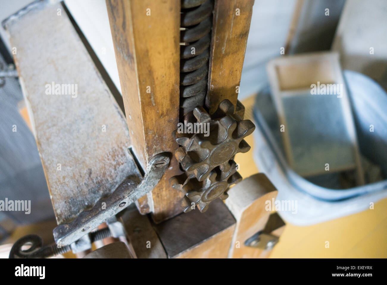 Mennonite cloth dryer gear hanger home tool Stock Photo