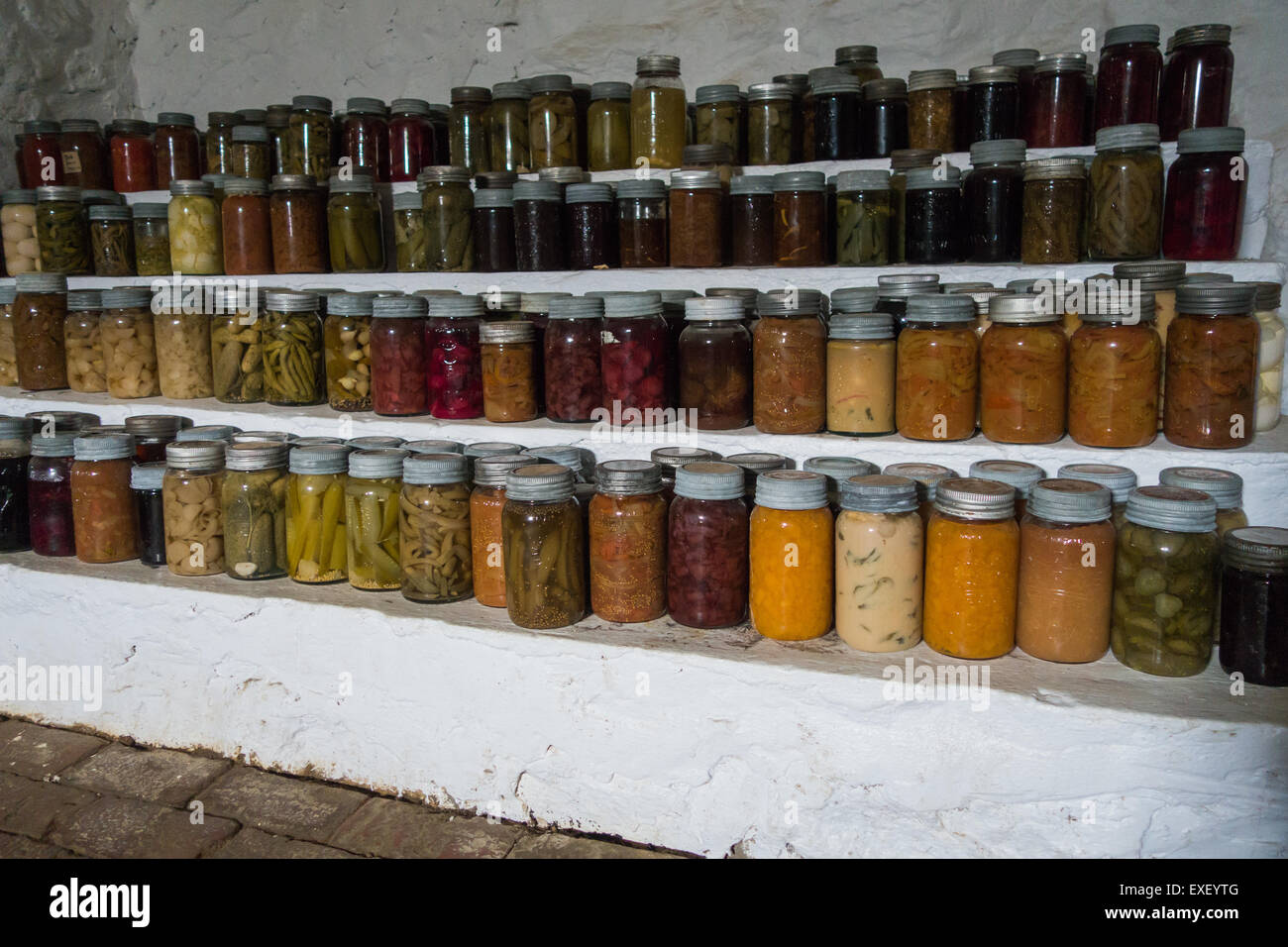basement food glass jar jars preserved preserving Stock Photo Alamy