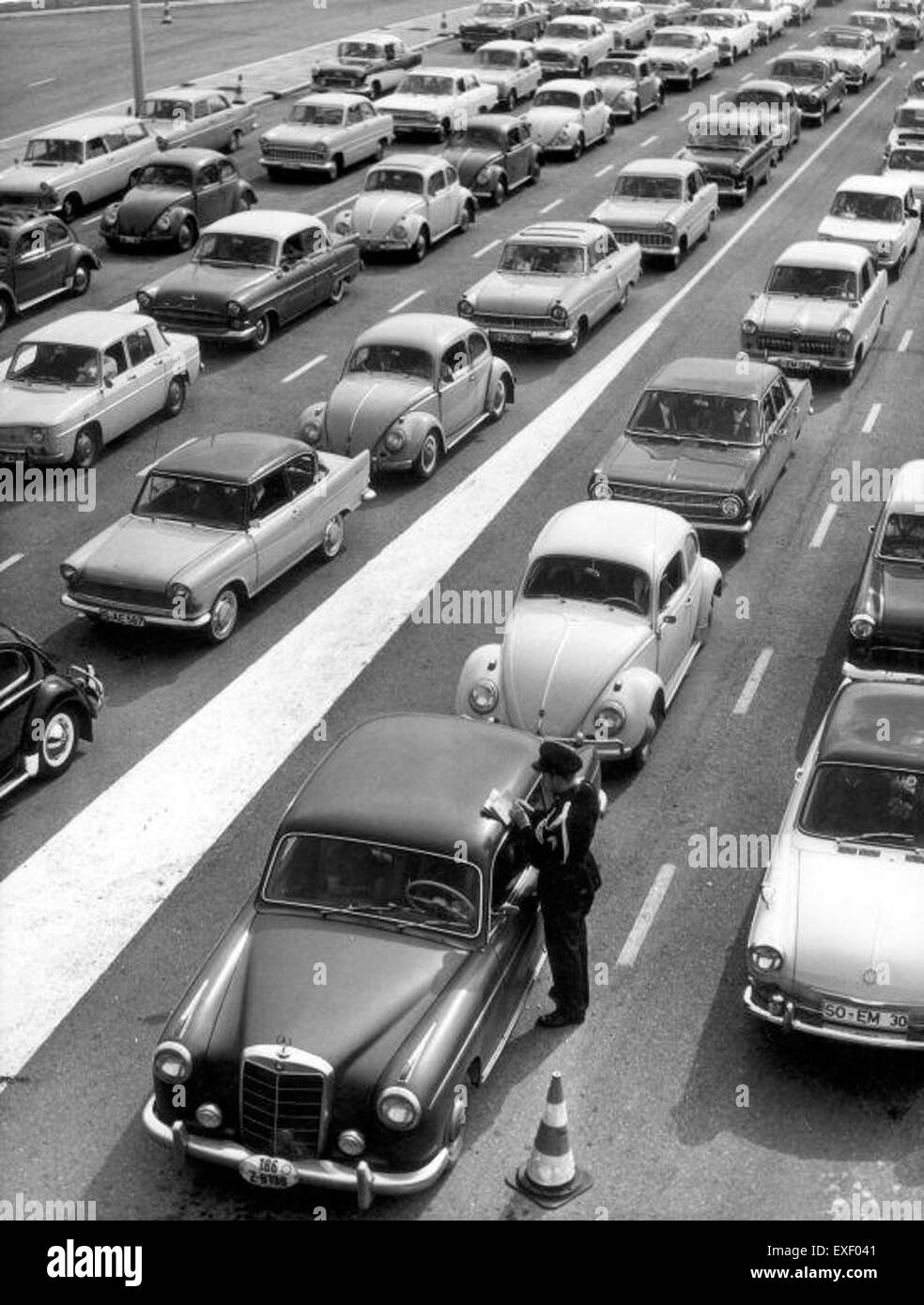 The traffic jam at the border during the Easter holidays highlights the seasonal travel challenges faced by commuters and travelers in the region. Stock Photo
