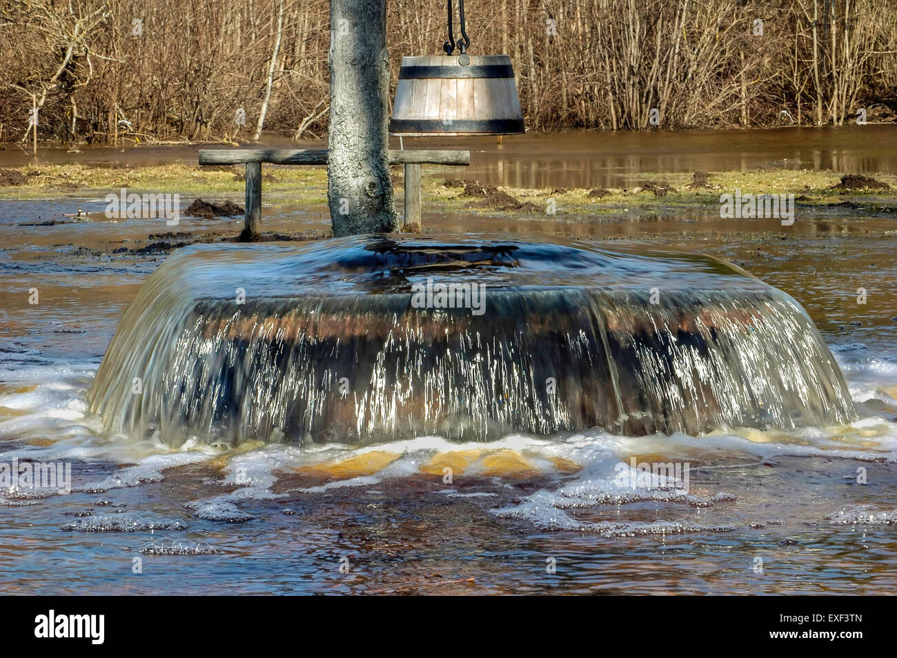 Spring flood in Tuhala, Estonia, boiling Witch's Well Stock Photo