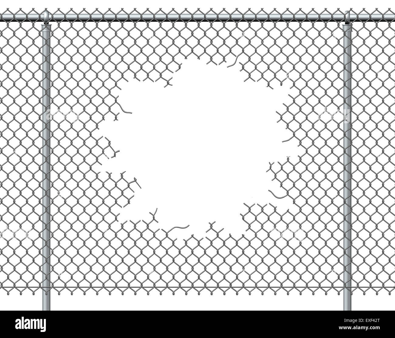 Chain link fence hole with blank copy space isolated on a white background  burst with ripped chainlink metal wire that has been Stock Photo - Alamy