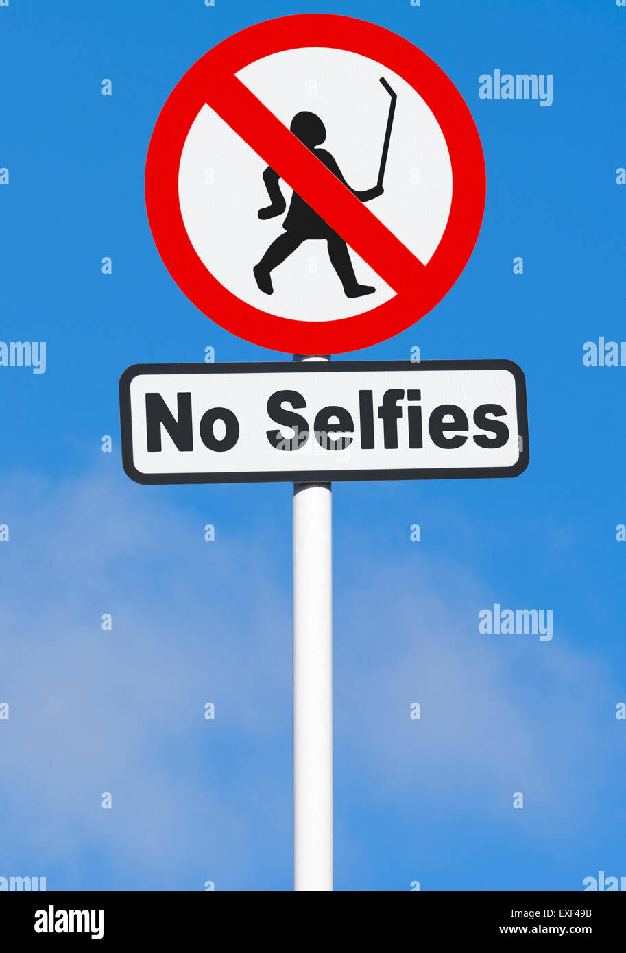 No Selfies warning sign, where the taking of selfies is not allowed. Stock Photo