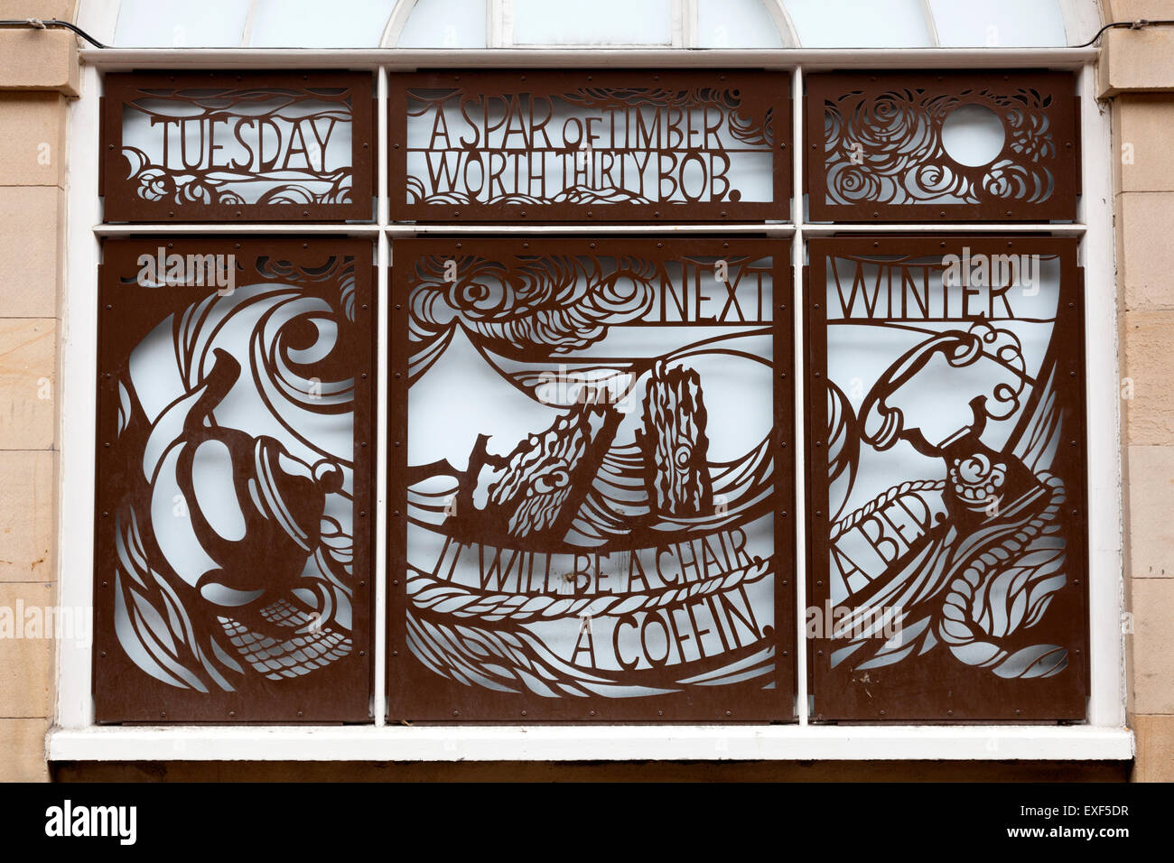 Window design in Rose Street based on a poem by George Mackay Brown, Edinburgh, Lothian Stock Photo