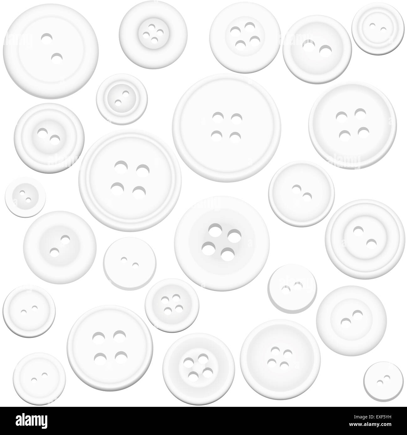 White buttons collection - illustration on white background. Stock Photo