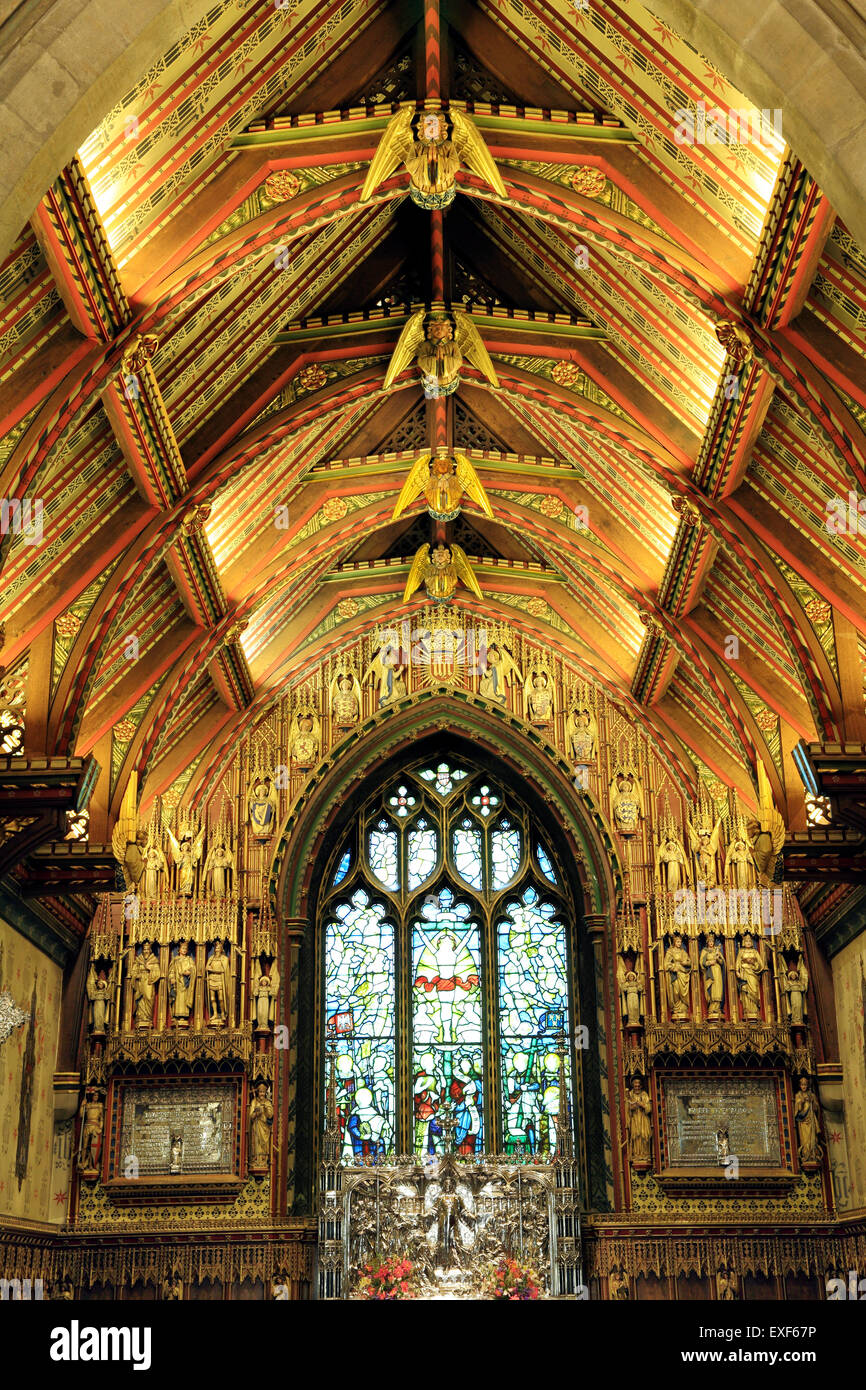 Sandringham Parish Church interior, Chancel angel roof, 20th century Gothic revival, Norfolk England UK Stock Photo