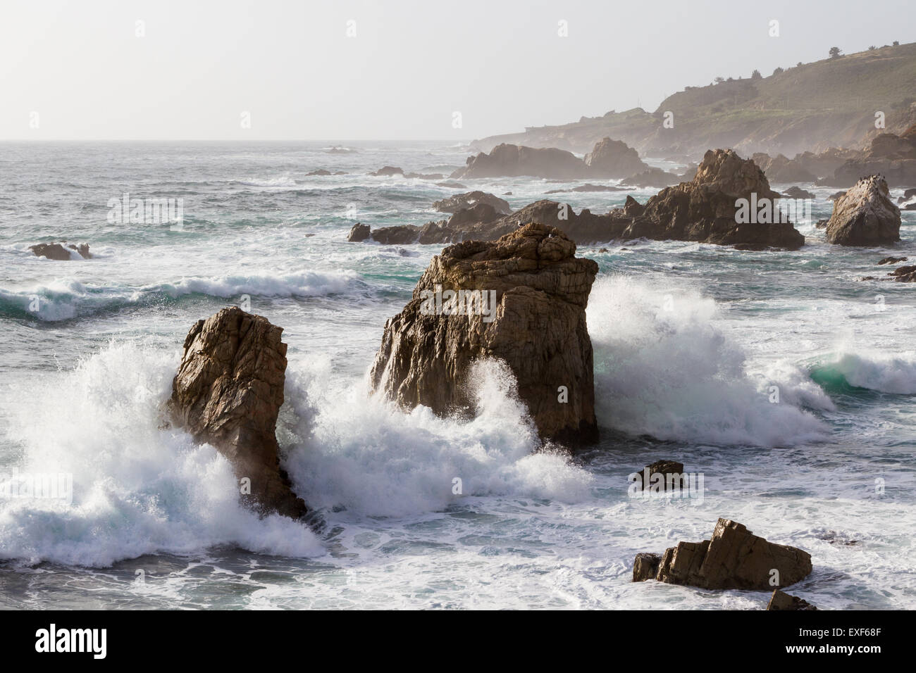 beautiful coastline classical of California with large rocks and waves ...