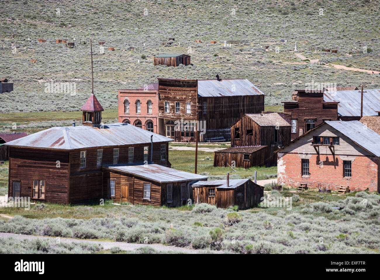 Bodie ghost town buildings at Bodie State Historic Park in California. Stock Photo