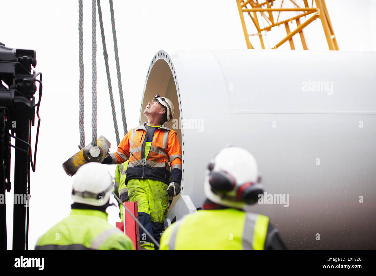 Engineers working on wind turbine Stock Photo Alamy