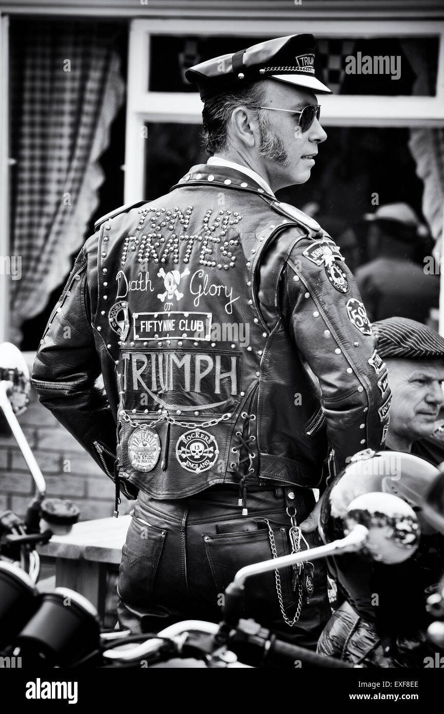Rockers leather jacket covered in studs, patches and badges. Ton up Day ...
