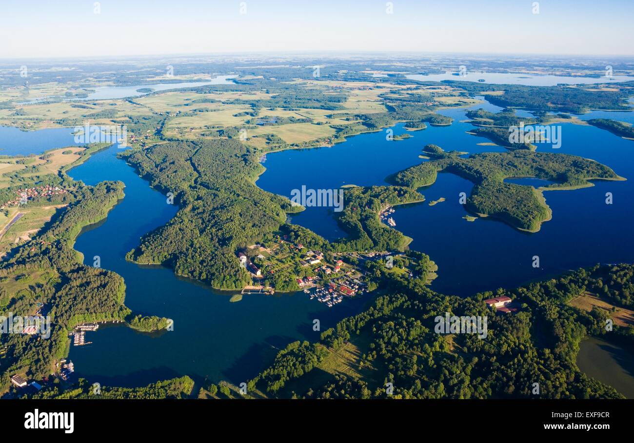 Aerial view of beautiful landscape of Mazury, Poland Tajty Lake on