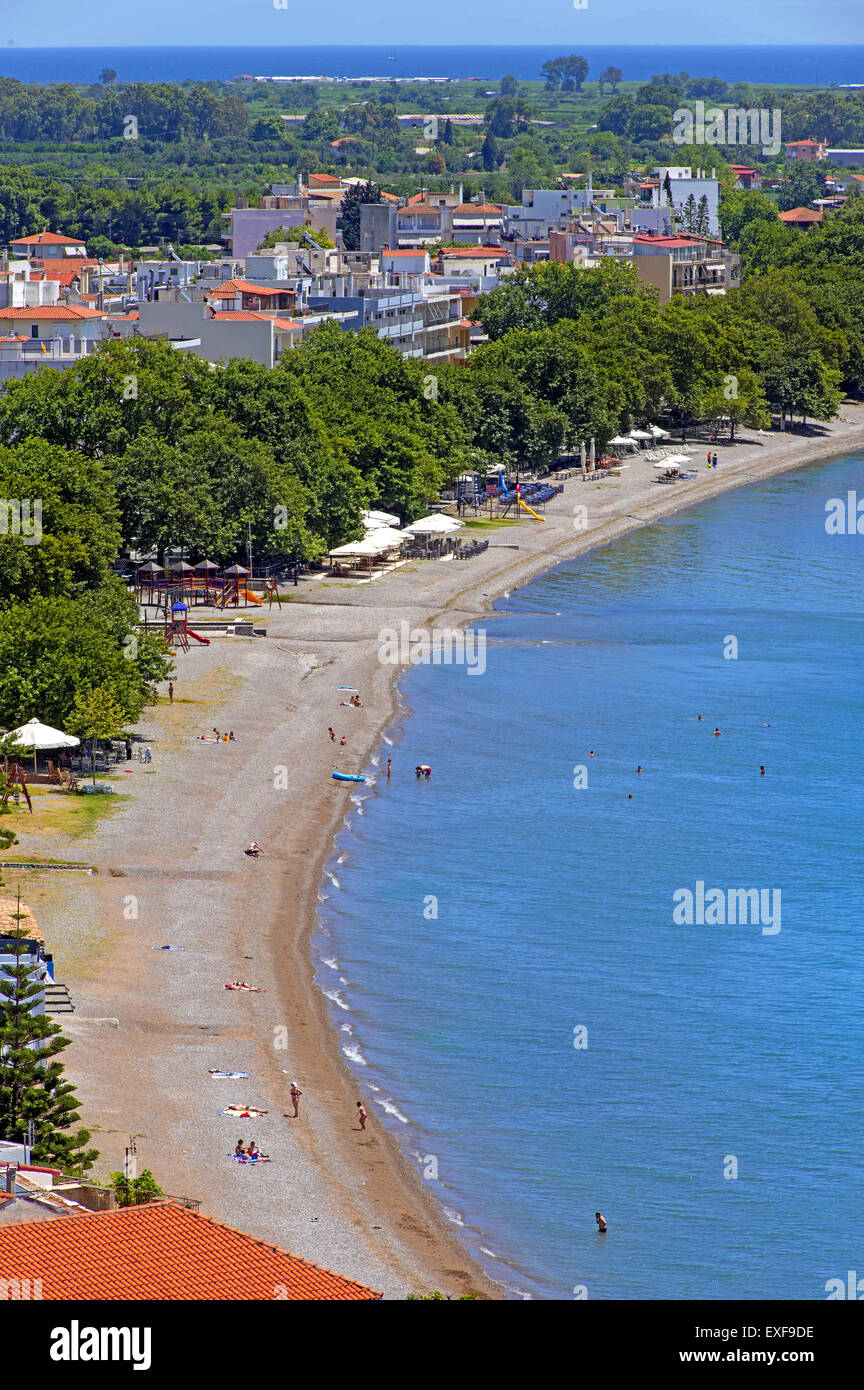 View to Nafpaktos modern town and Gribovo beach staring the Corinthian gulf in Aetoloacarnania region,  Sterea Ellada, Greece Stock Photo