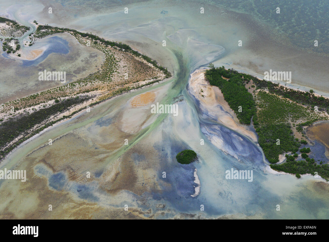 Aerial view of coast and sea at Sian Ka'an natural reserve, Quintana Roo, Mexico Stock Photo