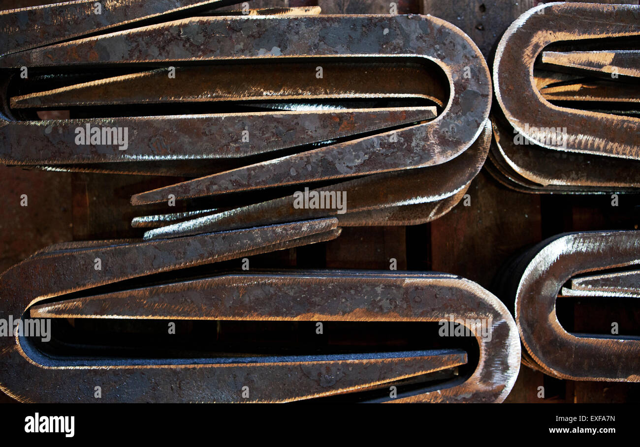 Close-up of metal shapes in factory Stock Photo