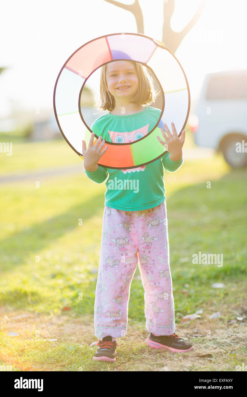 Girl playing frisbee Stock Photo