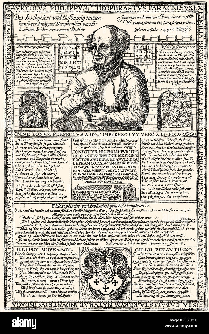 German leaflet, Paracelsus, 1493 - 1541, a Swiss physician, alchemist, astrologer, mystic, philosopher and lay theologian Stock Photo
