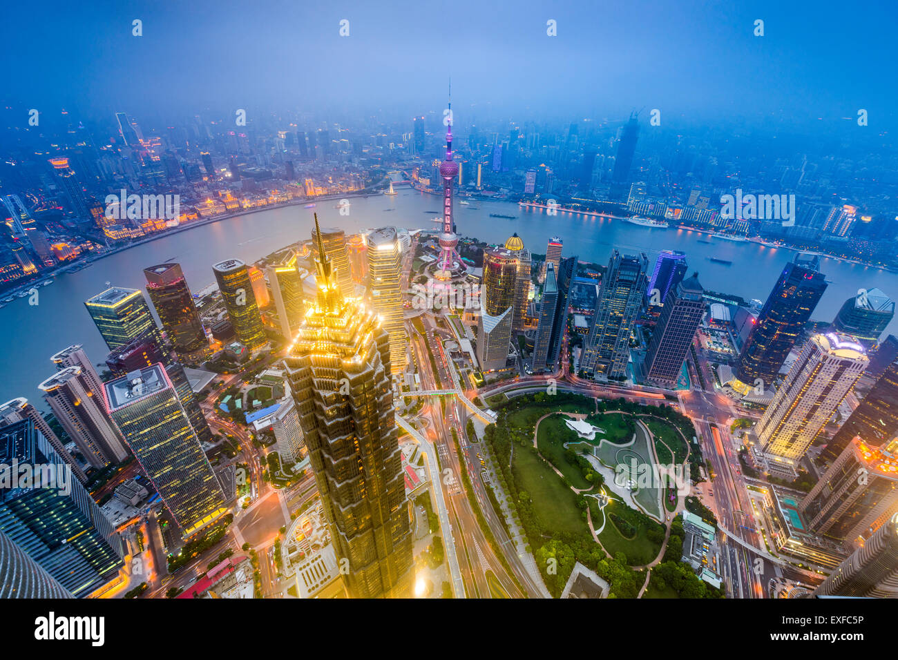 Shanghai, China downtown city skyline over Lujiazui District. Stock Photo