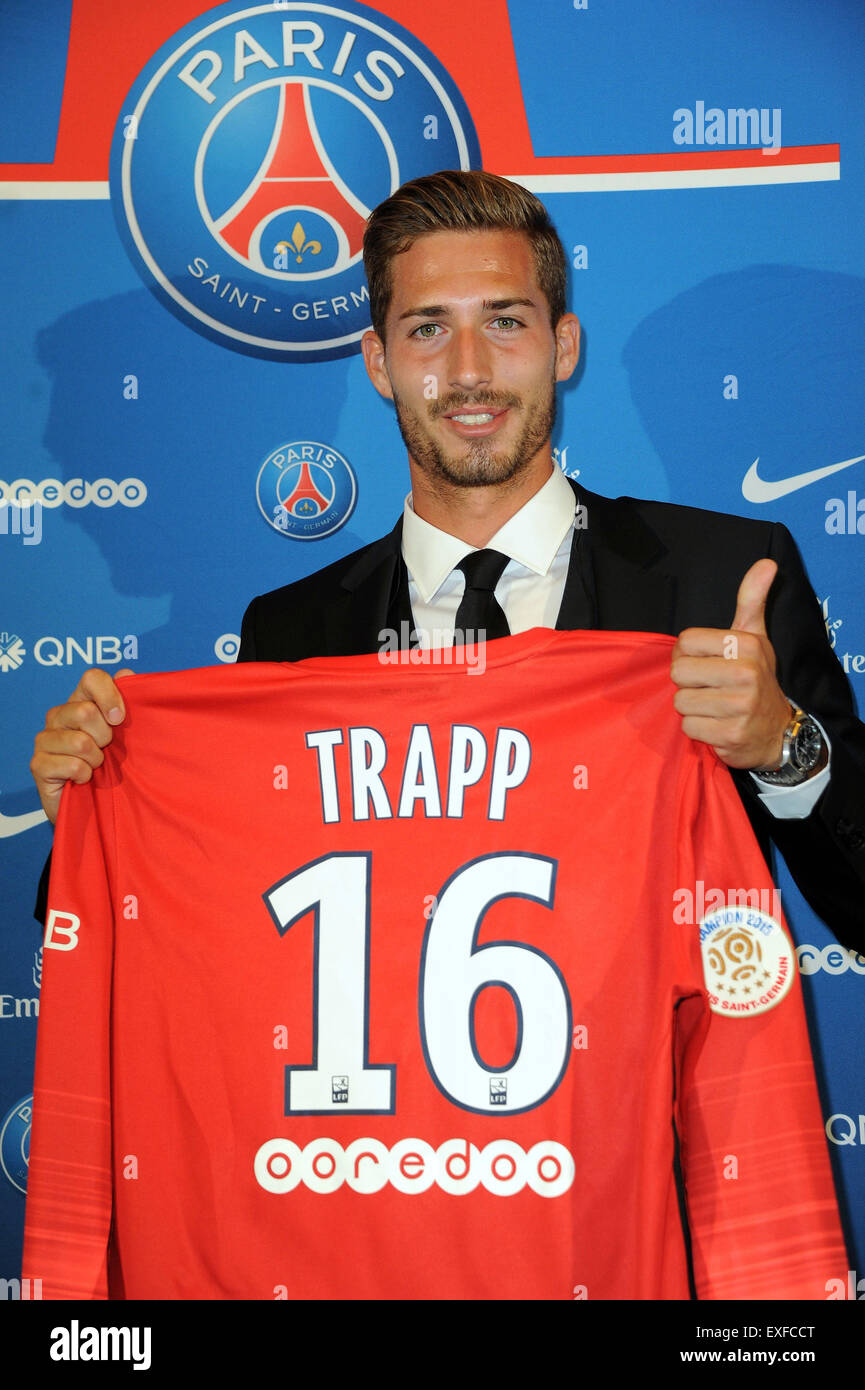 Paris, France. 13th July, 2015. PSG announce the signing of Kevin Trapp at  press conference. He will play in the number 16 shirt this season. Credit:  Action Plus Sports Images/Alamy Live News