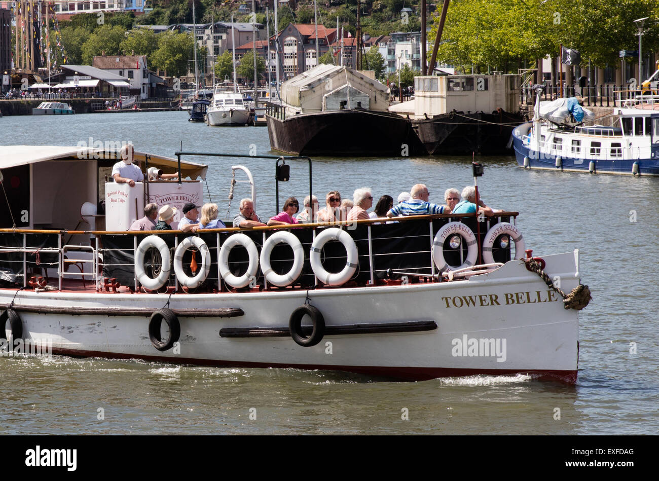 Tower Belle is a small boat giving tourists tours of the floating harbour in Bristol UK Stock Photo