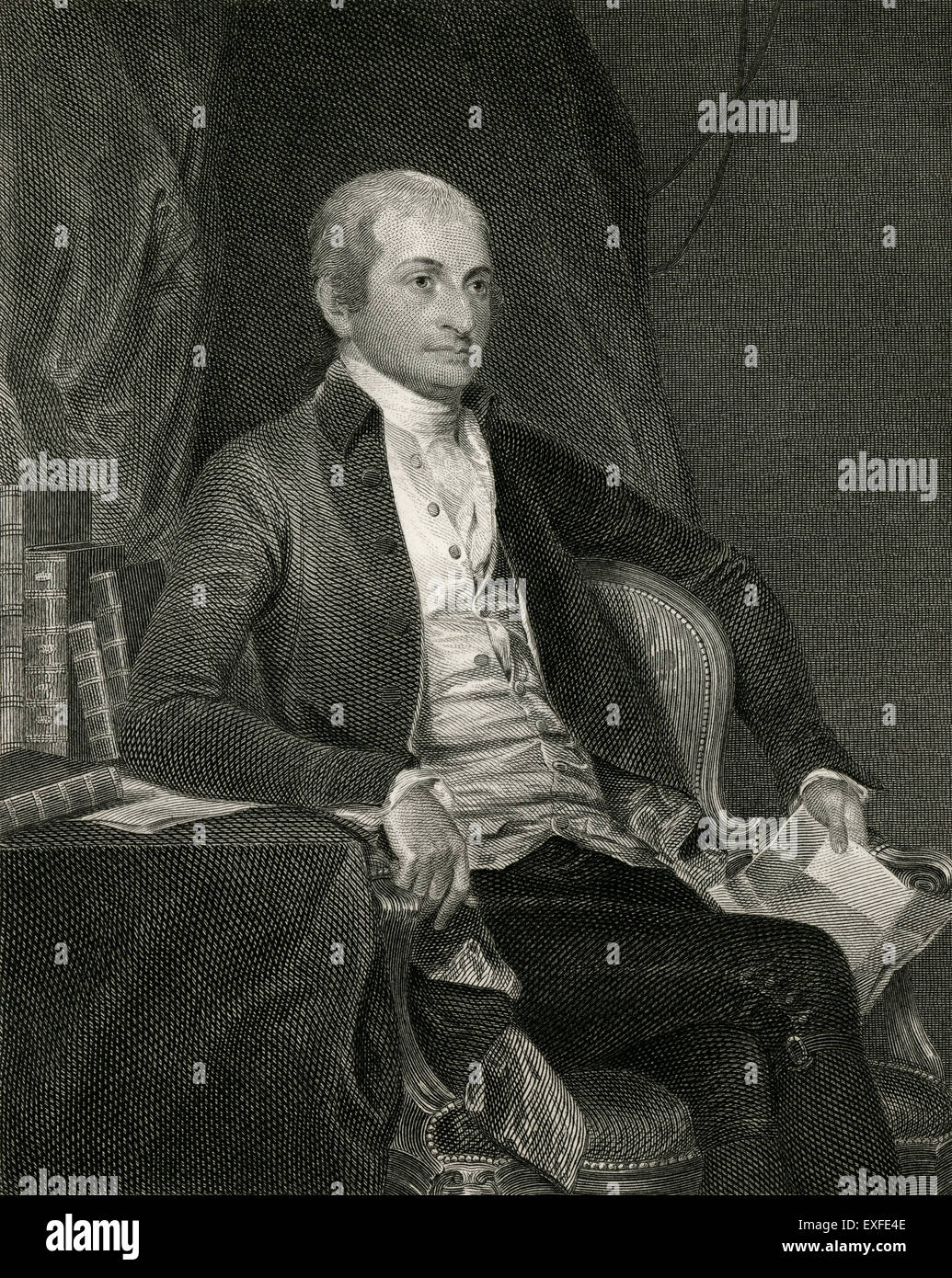 Antique c1860 engraving, John Jay. John Jay (1745-1829) was an American statesman, Patriot, diplomat, one of the Founding Fathers of the United States, signer of the Treaty of Paris, and first Chief Justice of the United States (1789Ð95). Stock Photo