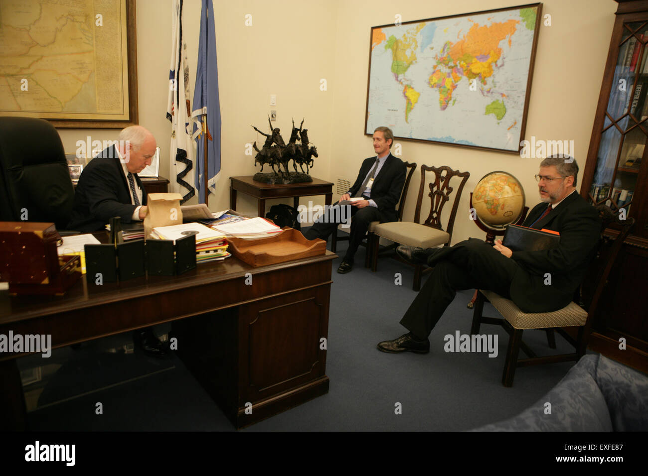 Vice President Cheney in His Office at the White House Stock Photo
