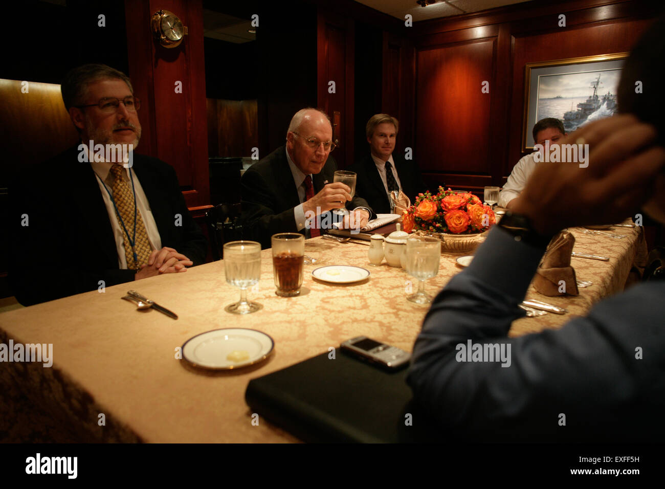 Vice President Cheney Meets with David Addington, Joel Kaplan, Ed Stock Photo