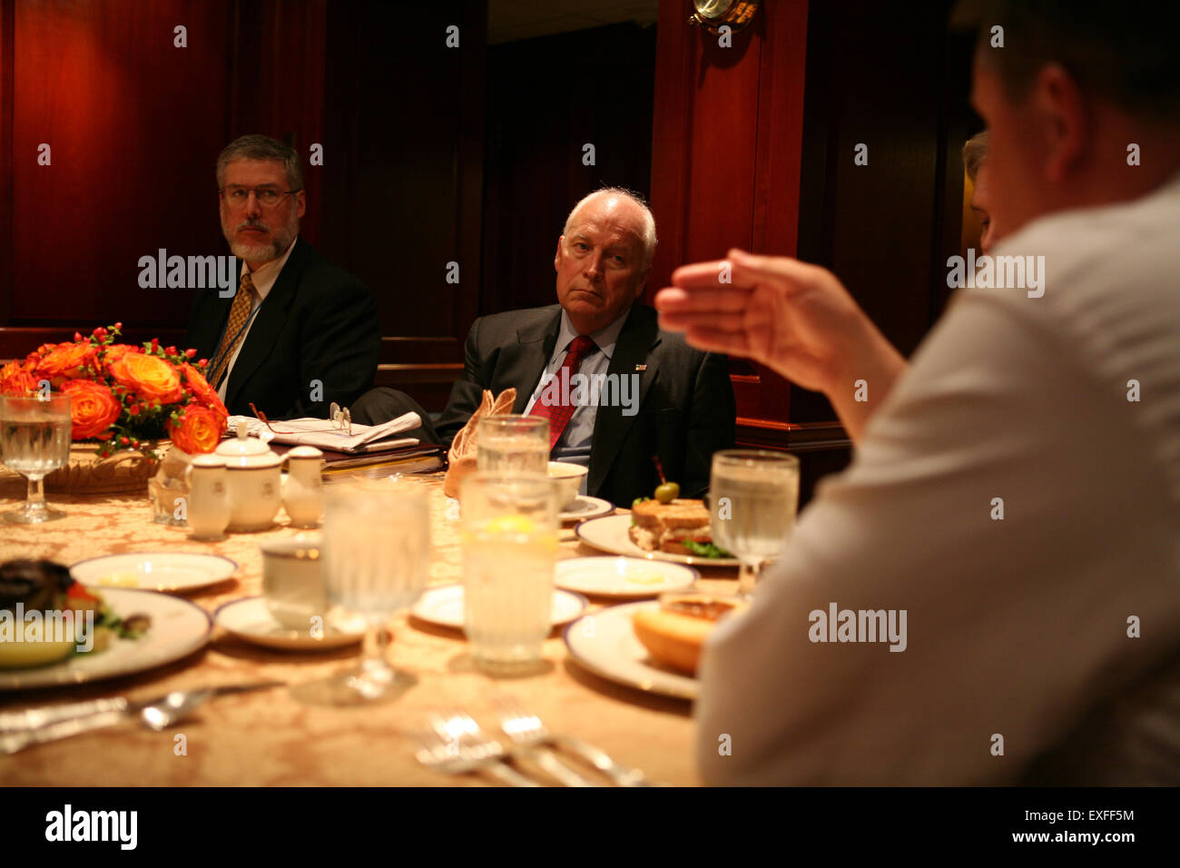 Vice President Cheney Meets with David Addington, Joel Kaplan, Ed Stock Photo