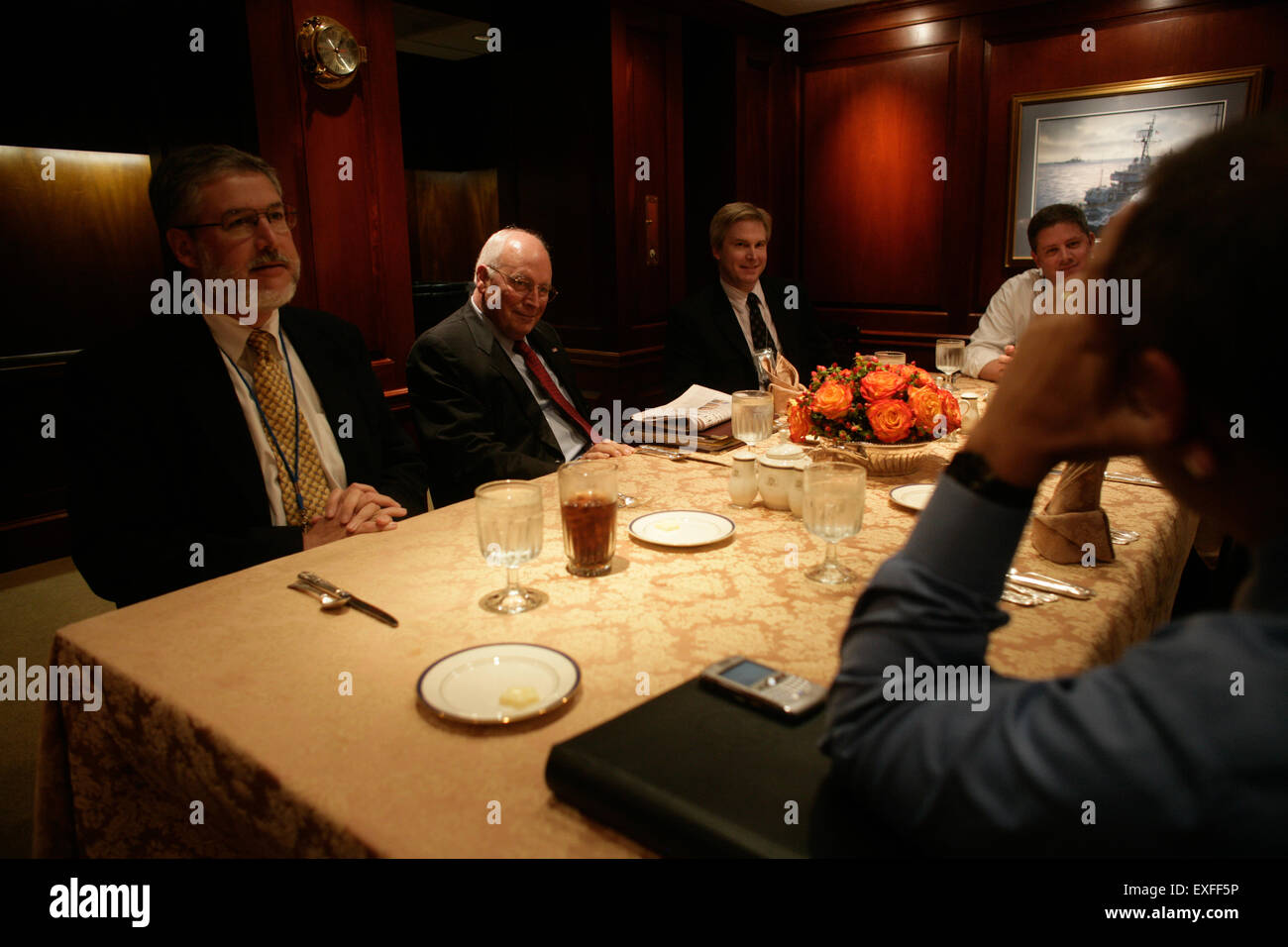 Vice President Cheney Meets with David Addington, Joel Kaplan, Ed Stock Photo