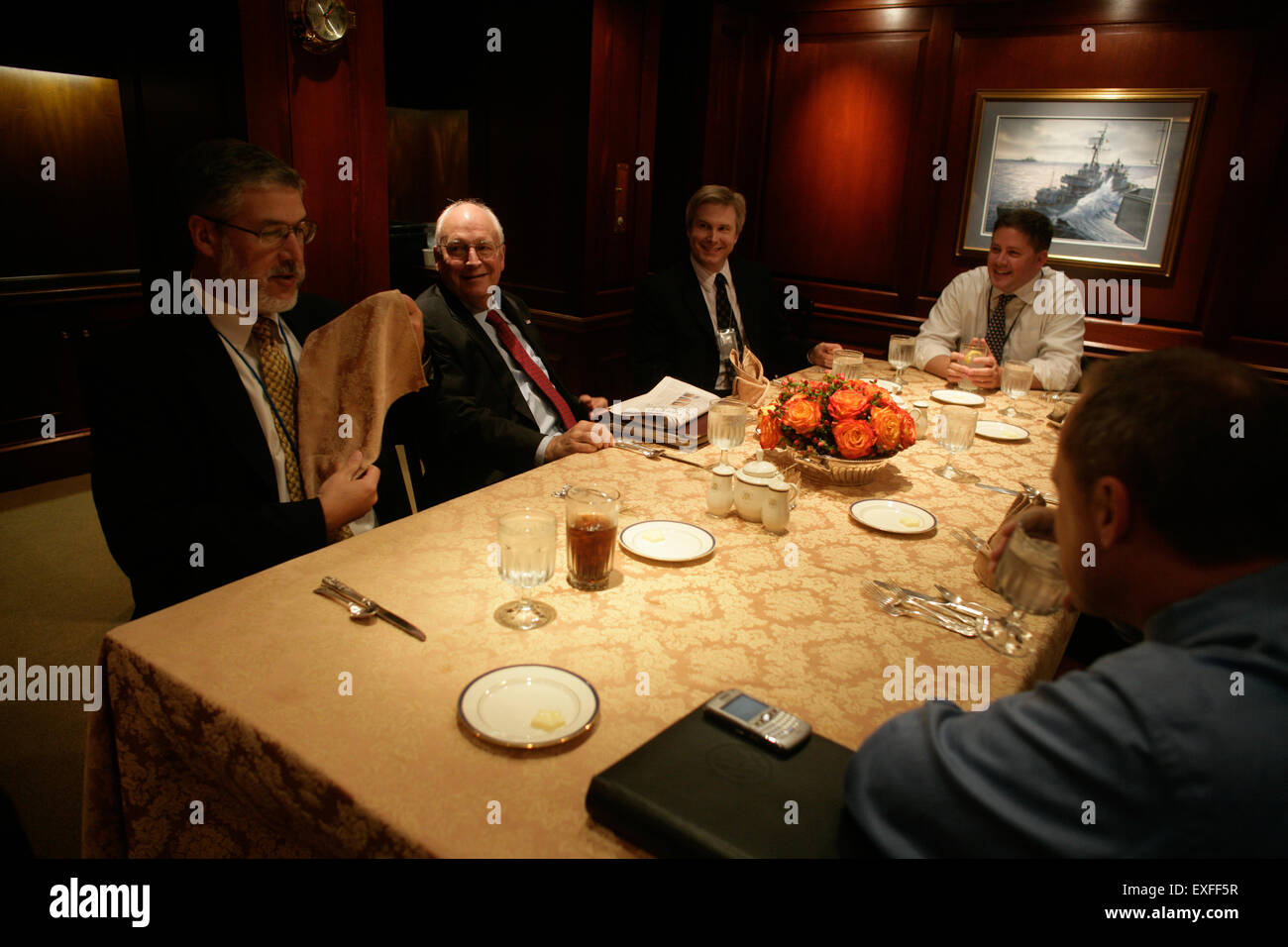 Vice President Cheney Meets with David Addington, Joel Kaplan, Ed Stock Photo