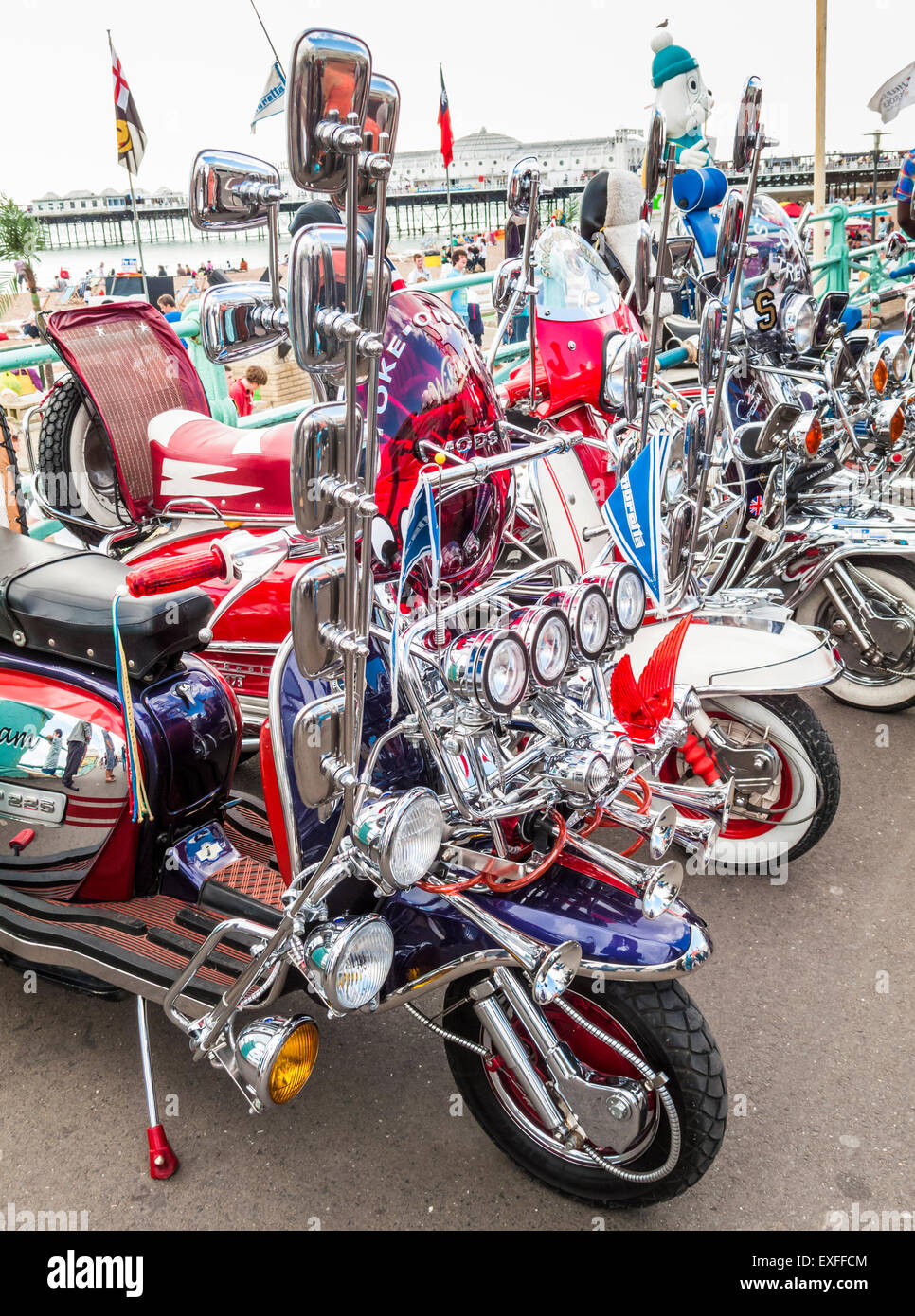Vintage motor scooters from the Mods and Rockers era, with multiple