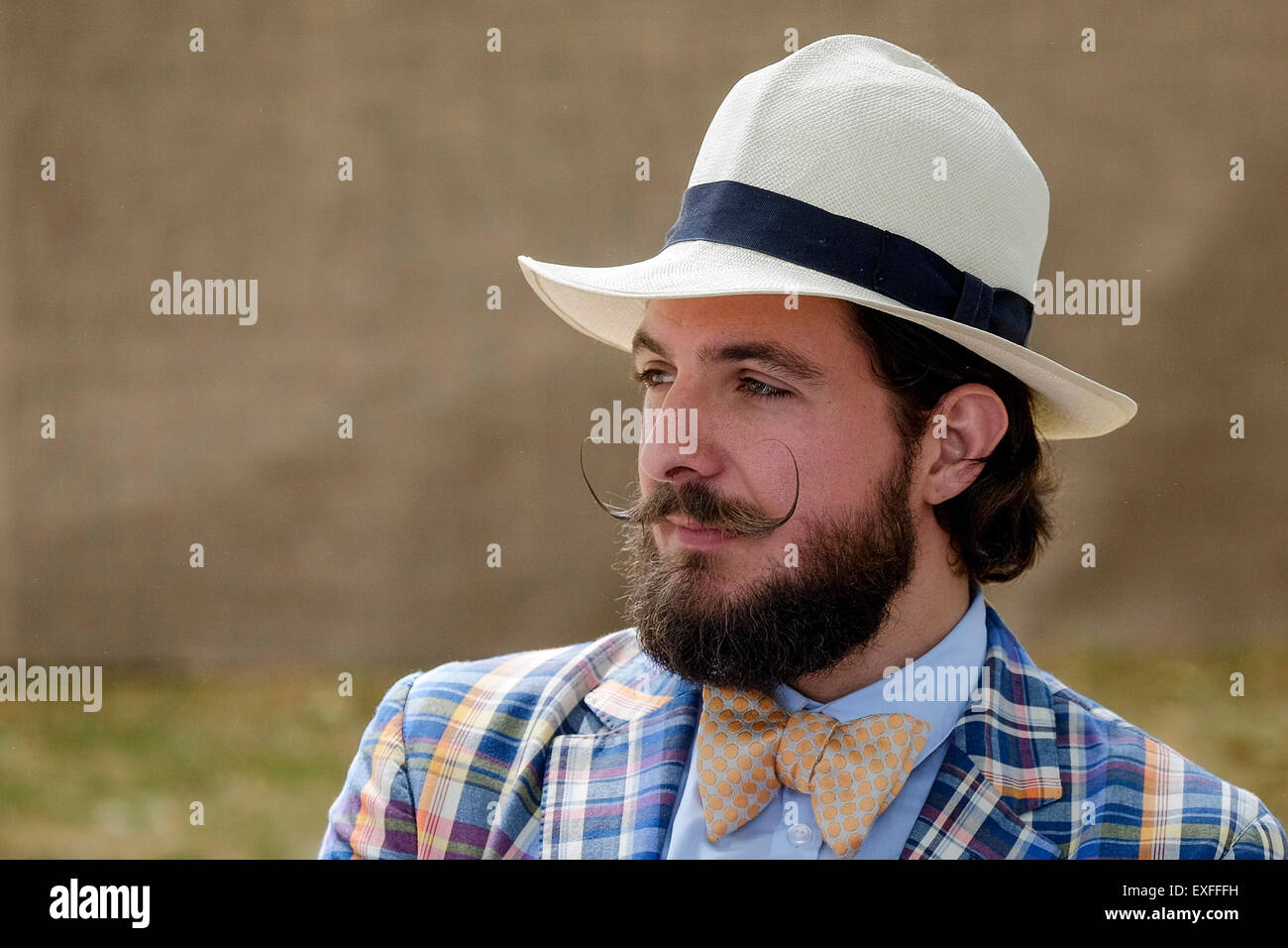 A chap with a fine waxed moustache at The Chap Olympiad in Bloomsbury, London. Stock Photo