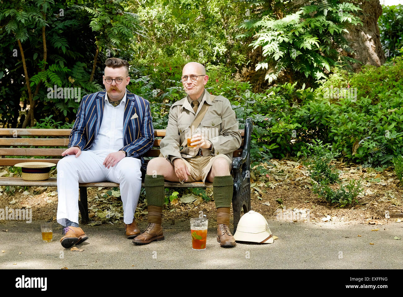 Chaps resting at The Chap Olympiad in Bloomsbury, London. Stock Photo