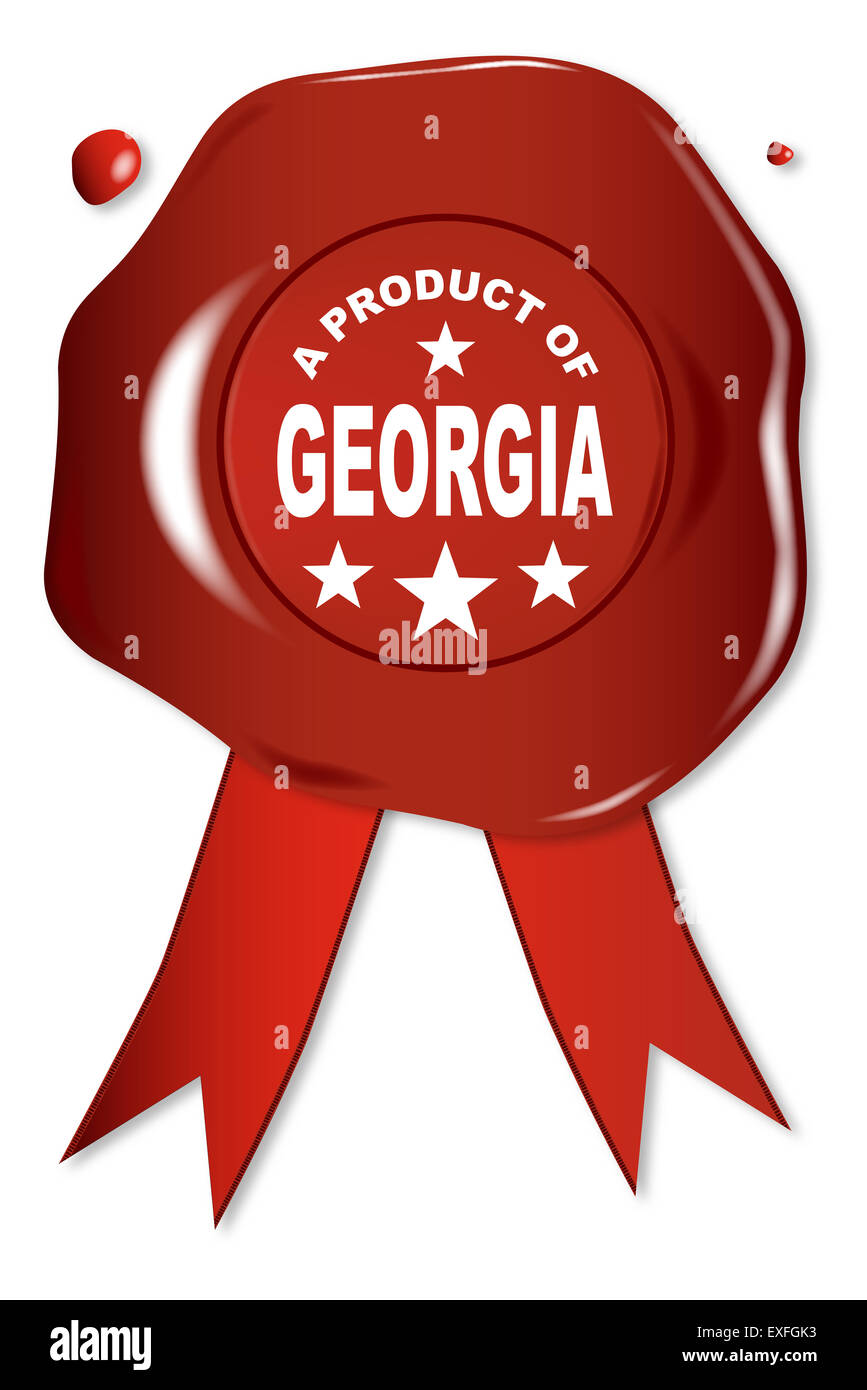 A wax seal with a the text A Product of Georgia Stock Photo