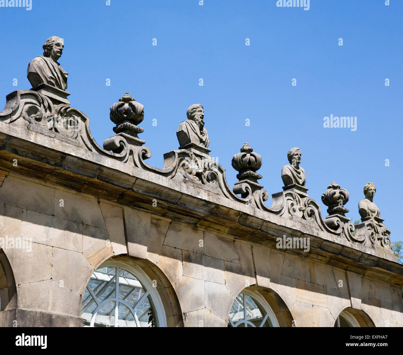 Busts and finial sculptures decorating the roof of First Duke's