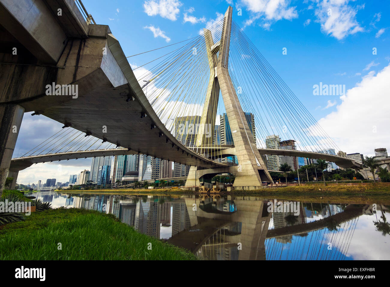 The Octavio Frias de Oliveira Bridge, or Ponte Estaiada, in Sao Paulo, Brazil. Stock Photo