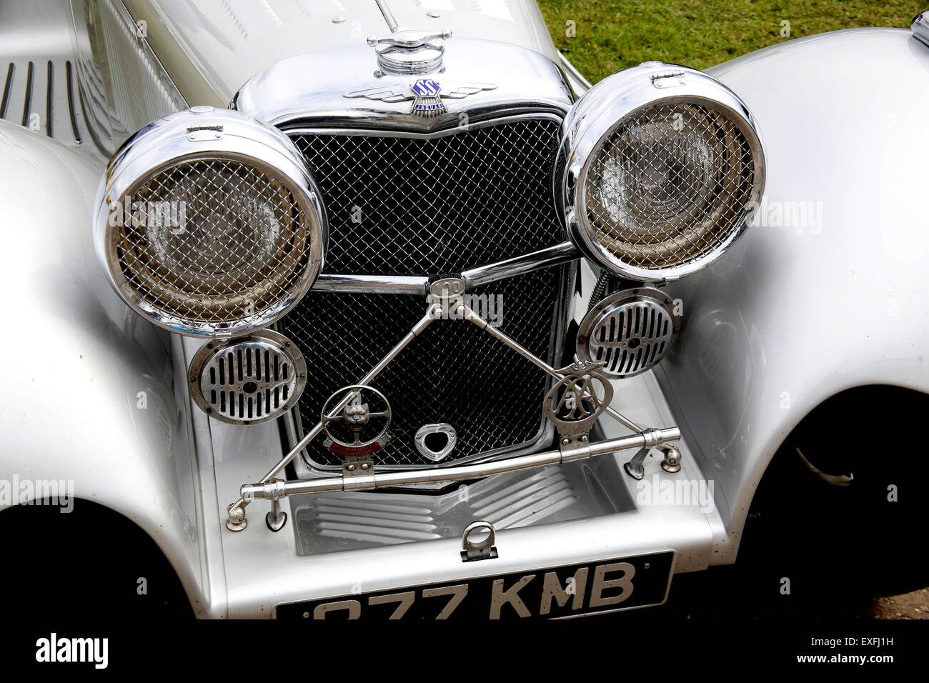 Jaguar SS 100 Front grill and headlights view Stock Photo