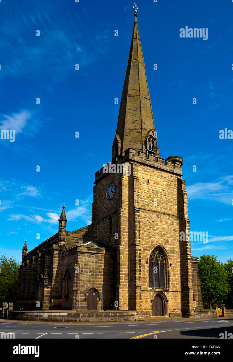 The Parish Church Of Saint Mary The Virgin in Uttoxeter Staffordshire England UK built 1877 with 15th century spire Stock Photo