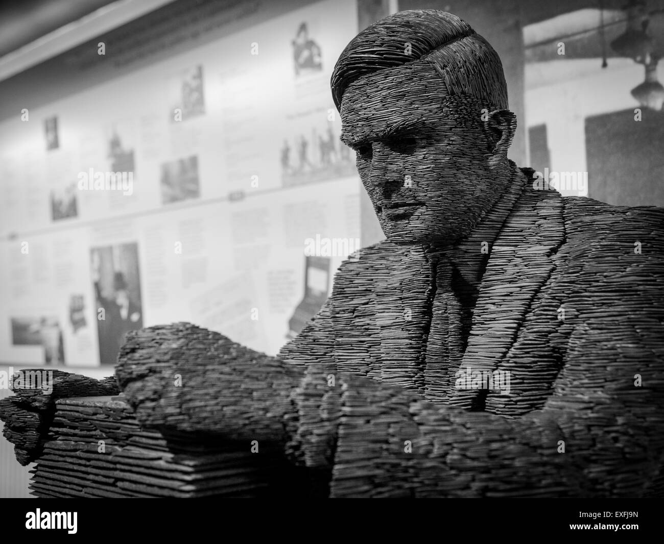 Slate Statue of Alan Turing, Bletchley Park, Milton Keynes, Britain Stock Photo